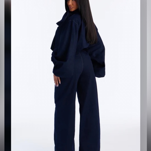 Elegant Navy Wide-Leg Jean pant set - Picture 2 of 2